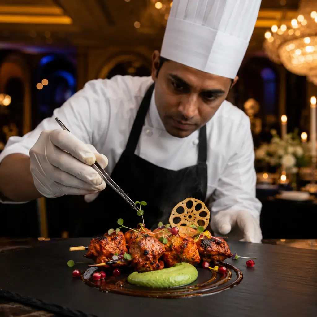 Royal Catering Nashville executive chef plating gourmet dish for Nashville wedding